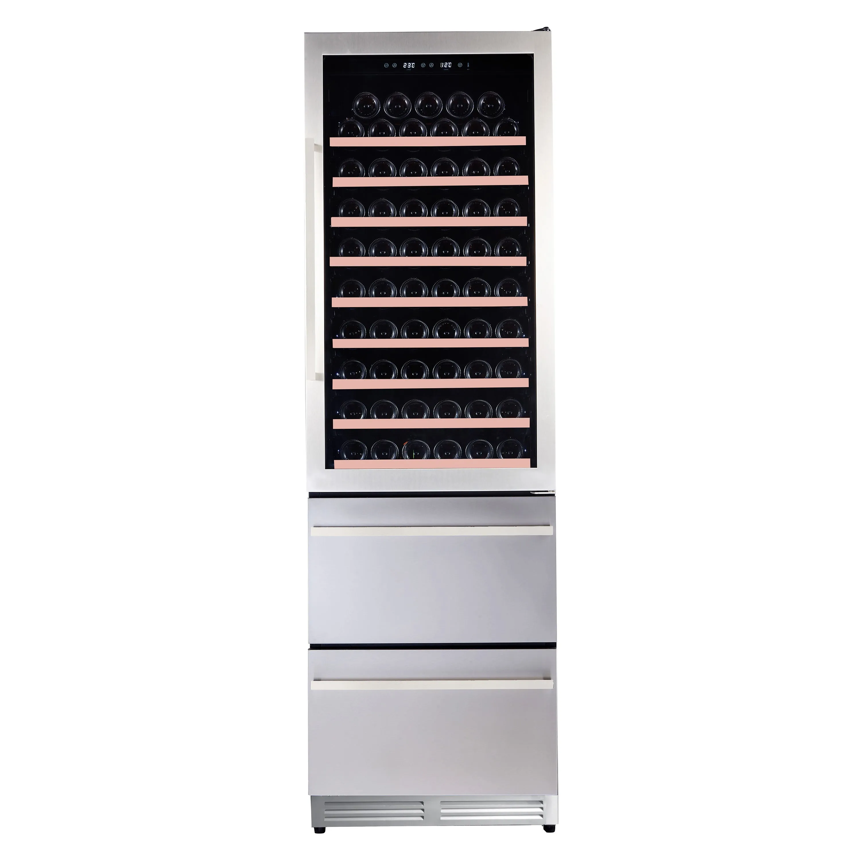 Avanti - WCDD108E3S.  Wine Cooler. 108 Bottle Capacity. 2-Drawer Beverage Center. in Stainless Steel