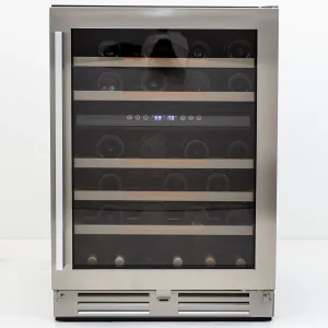 Avanti - WCDE46R3S. Avanti ELITE Series Dual-Zone Wine Cooler. 46 Bottle Capacity. in Stainless Steel with Wood Accent Shelving