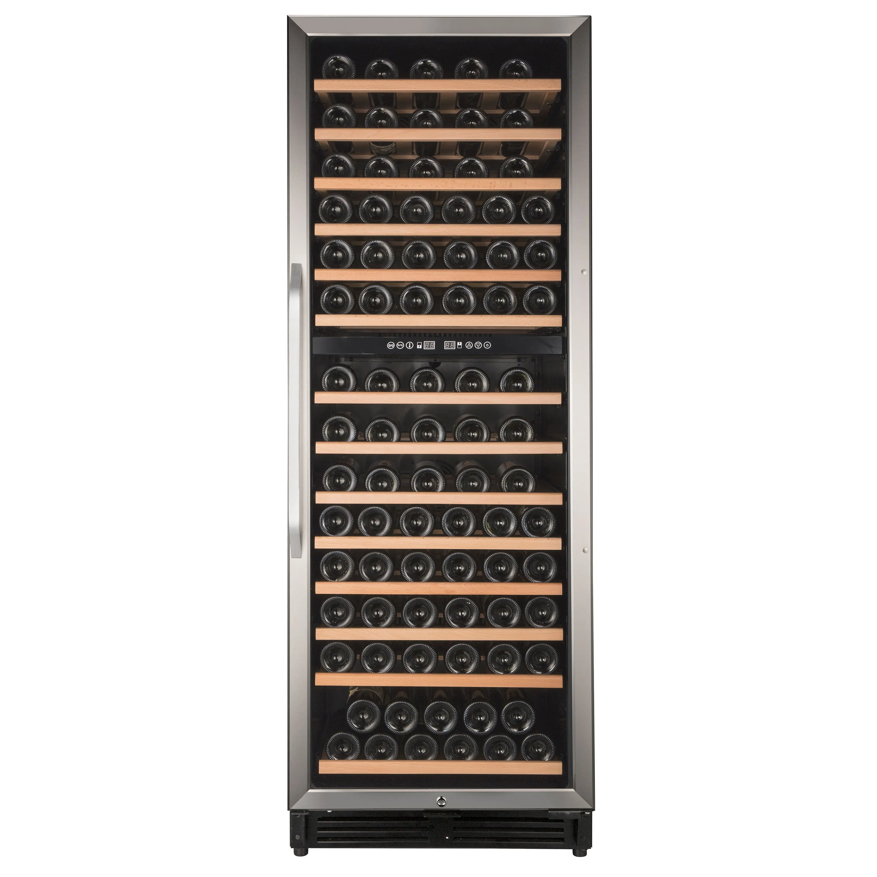 Avanti - WCF148DE3S. Avanti Dual-Zone Wine Cooler. 148 Bottle Capacity. in Stainless Steel with Wood Accent Shelving