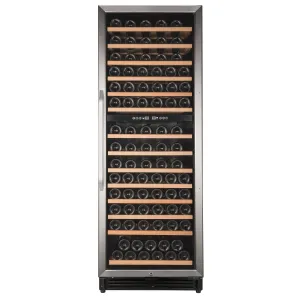 Avanti - WCF148DE3S. Avanti Dual-Zone Wine Cooler. 148 Bottle Capacity. in Stainless Steel with Wood Accent Shelving