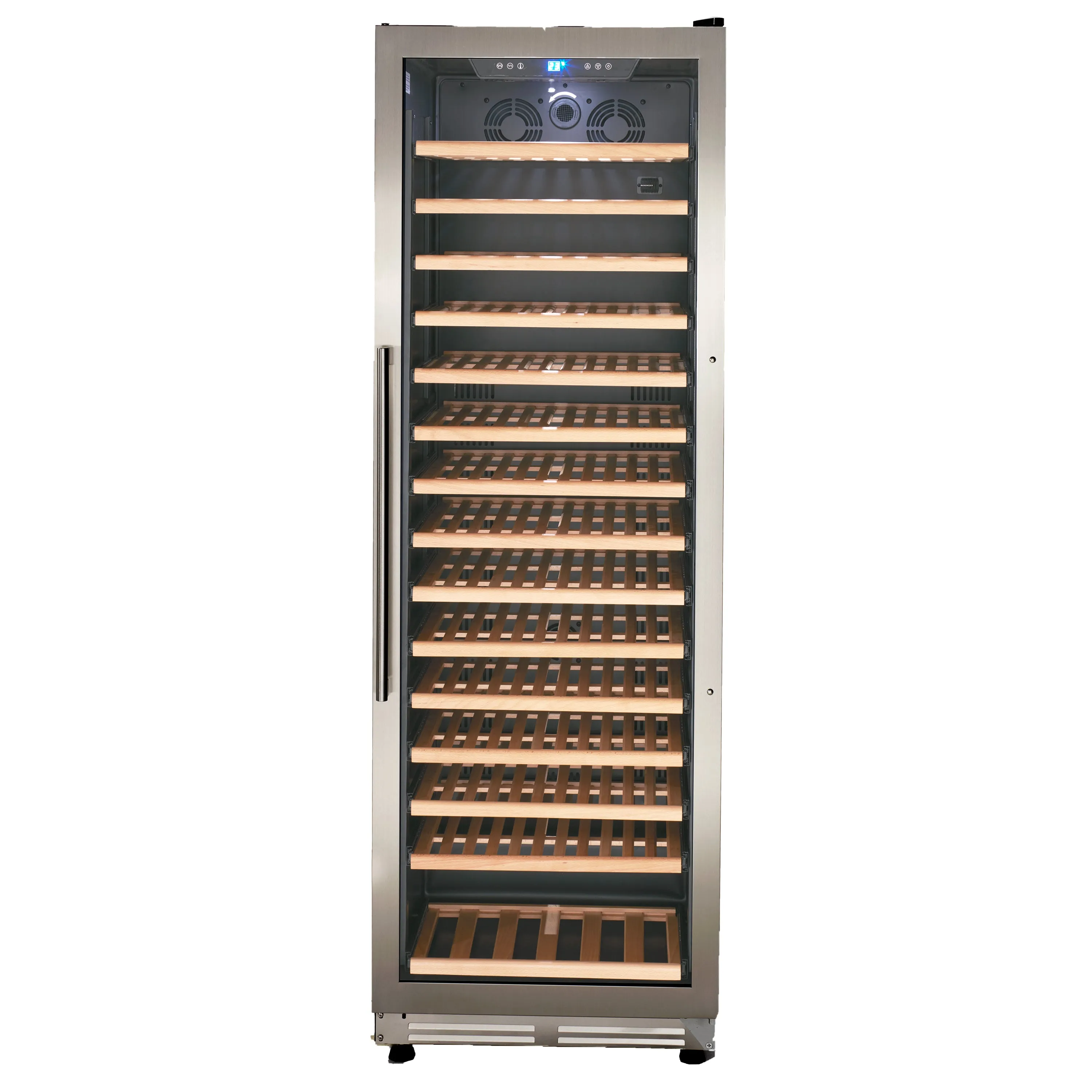 Avanti - WCF165S3SS. Avanti DESIGNER Series Single-Zone Wine Cooler. 165 Bottle Capacity.  in Stainless Steel with Wood Accent Shelving