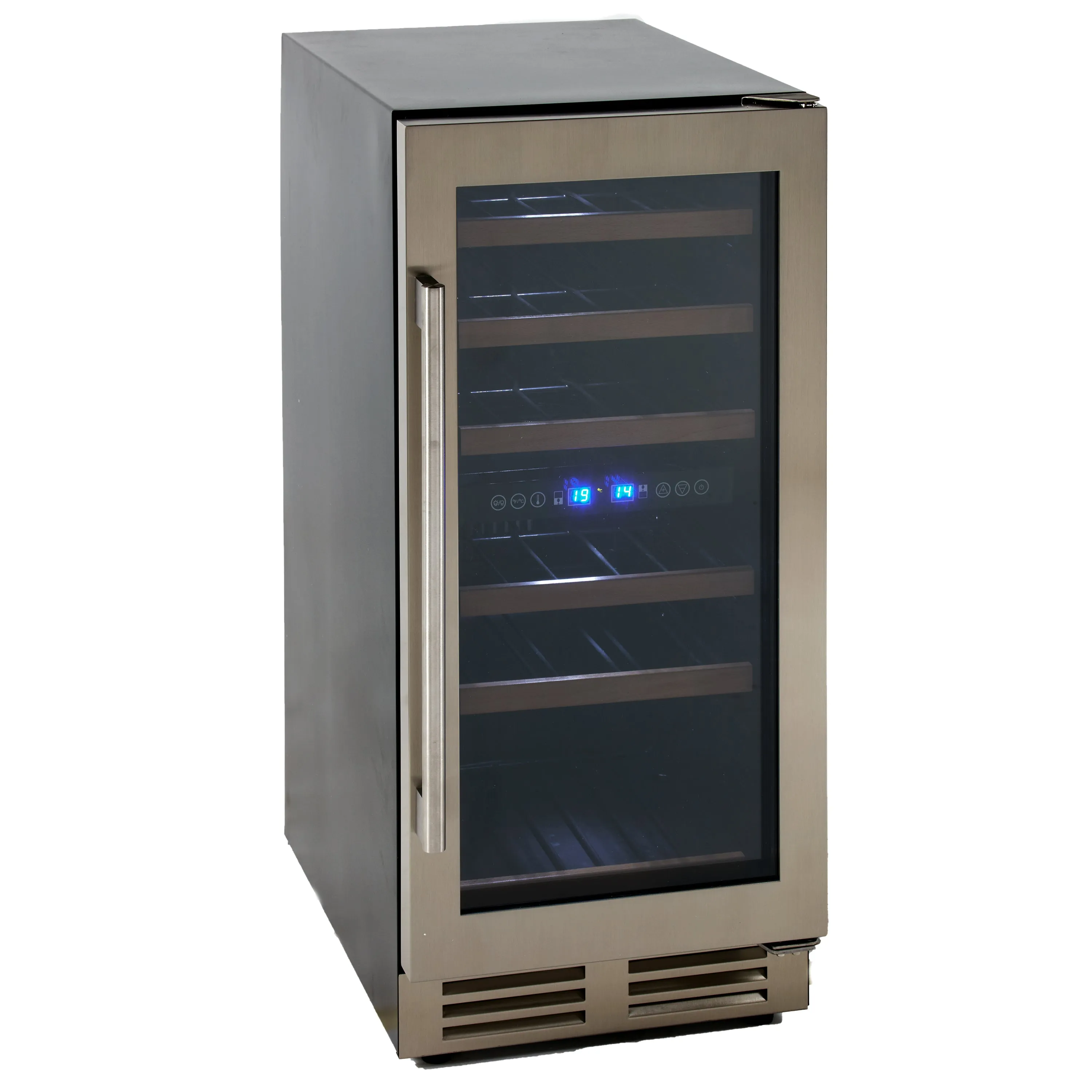 Avanti - WCF282E3SD. Avanti DESIGNER Series Dual-Zone Wine Cooler. 28 Bottle Capacity. in Stainless Steel with Wood Accent Shelving