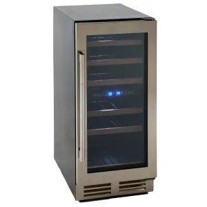 Avanti - WCF282E3SD. Avanti DESIGNER Series Dual-Zone Wine Cooler. 28 Bottle Capacity. in Stainless Steel with Wood Accent Shelving