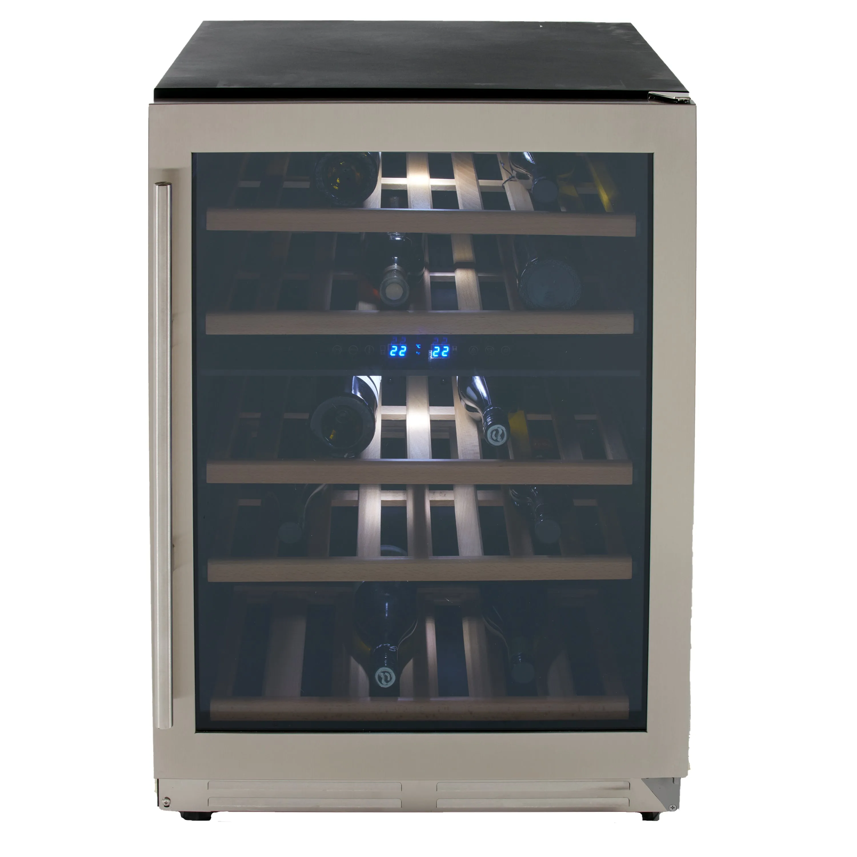 Avanti - WCF43S3SD. Avanti DESIGNER Series Dual-Zone Wine Cooler. 43 Bottle Capacity. in Stainless Steel with Wood Accent Shelving