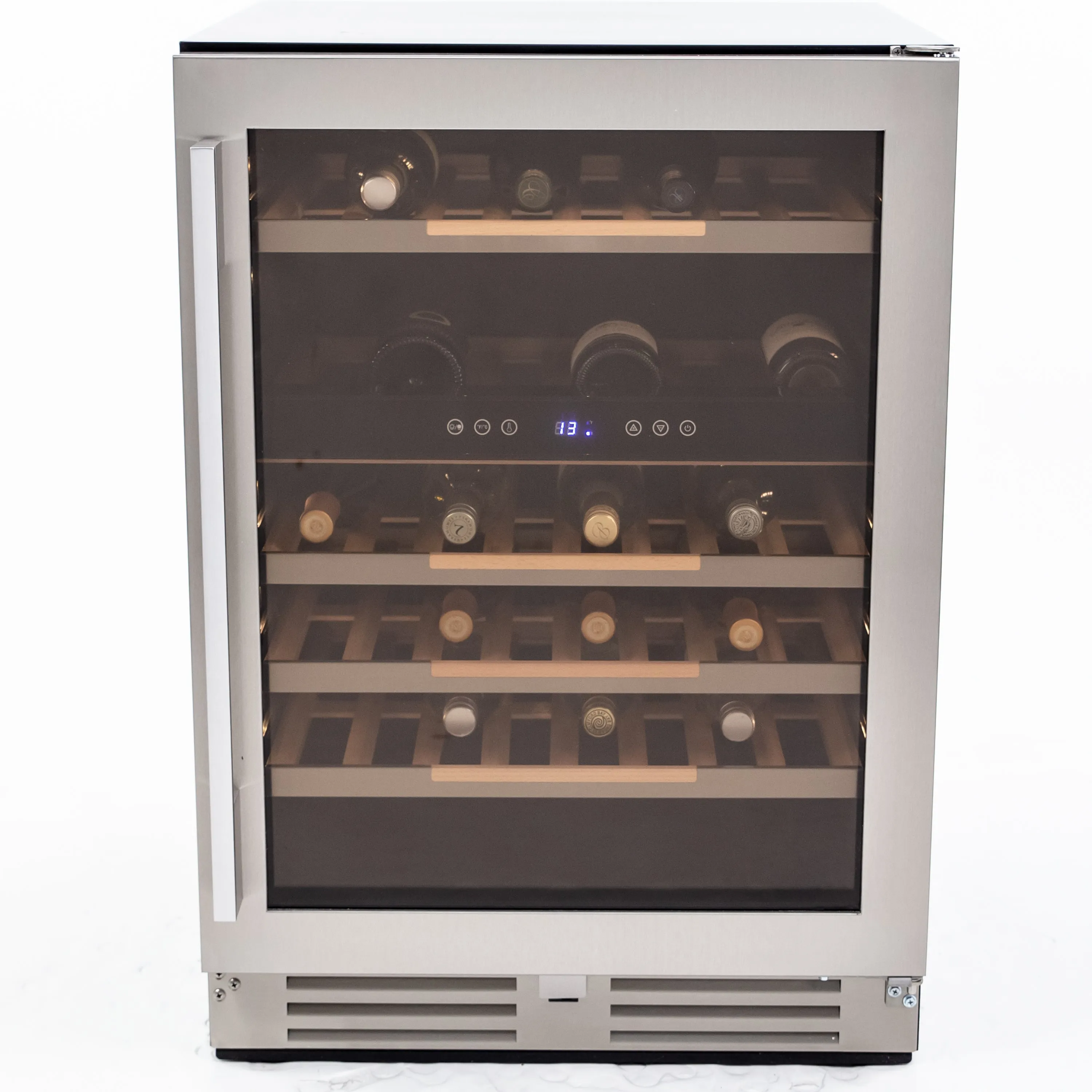 Avanti - WCSE47R3S. Avanti ELITE Series Wine Cooler. 47 Bottle Capacity. in Stainless Steel with Wood Accent Shelving