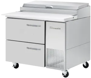 Blue Air - BAPP44-D2-HC. 2 Drawers All Stainless Pizza Prep.Table. 44-1/2 wide. 11.3 cu/ft - (6) 1/3 Pans - By Others. R-290 Refrigerant