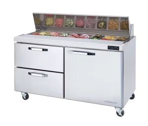 Blue Air - BAPP67-D2L-HC. 2 Drawers 1 Door (R) All Stainless Pizza Prep.Table. 67 wide. 20.2 cu/ft. - (9) 1/3 Pans - By Others. R-290 Refrigerant