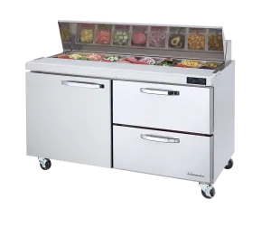 Blue Air - BAPP67-D2R-HC. 2 Drawers 1 Door (L) All Stainless Pizza Prep.Table. 67 wide. 20.2 cu/ft. - (9) 1/3 Pans - By Others. R-290 Refrigerant