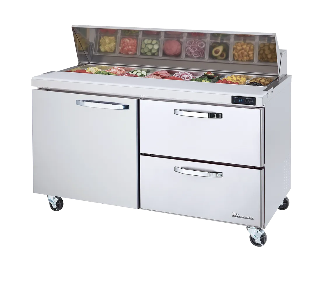 Blue Air - BAPP67-D2R-HC. 2 Drawers 1 Door (L) All Stainless Pizza Prep.Table. 67 wide. 20.2 cu/ft. - (9) 1/3 Pans - By Others. R-290 Refrigerant