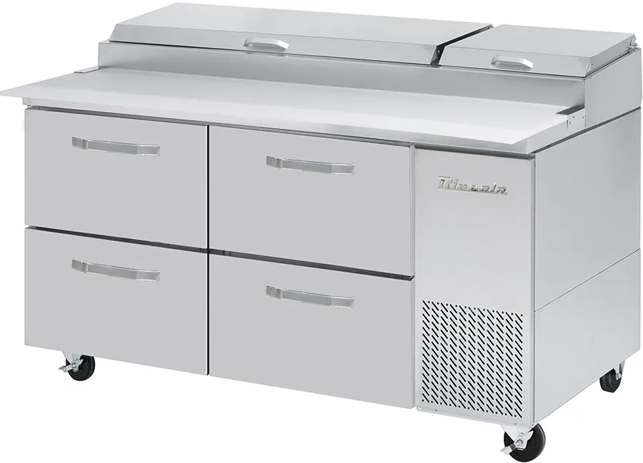 Blue Air - BAPP67-D4-HC. 4 Drawers All Stainless Pizza Prep.Table. 67 wide. 20.2 cu/ft. - (9) 1/3 Pans - By Others. R-290 Refrigerant
