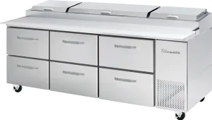 Blue Air - BAPP93-D6-HC. 6 Drawers All Stainless Pizza Prep.Table. 93-3/8 wide. 30.8 cu/ft. - (12) 1/3 Pans - By Others. R-290 Refrigerant