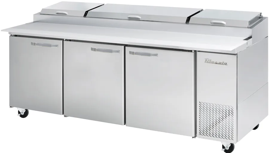 Blue Air - BAPP93-HC. 3 Doors All Stainless Pizza Prep.Table. 93-3/8 wide. 30.8 cu/ft. - (12) 1/3 Pans - By Others. R-290 Refrigerant