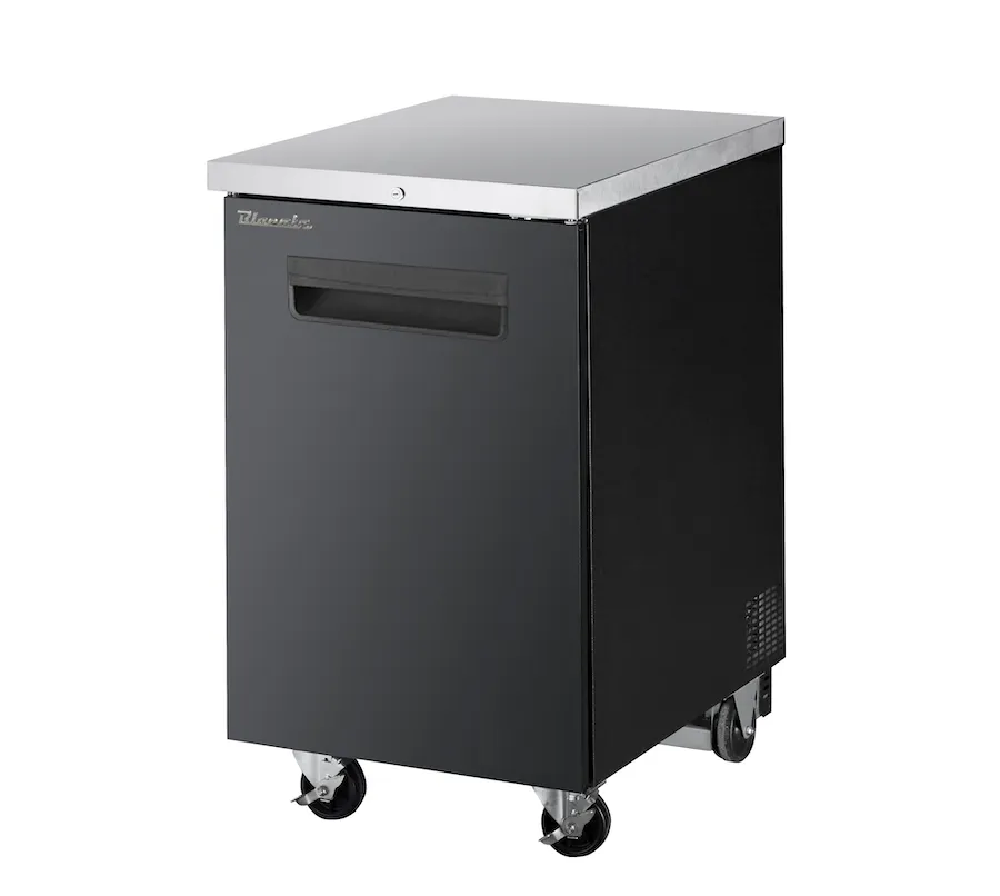 Blue Air - BBB23-1B-HC. 1 Door Back Bar Cooler. Black Finish Exterior. 23 -1/2 W x 31-1/4 D. R-290 Refrigerant