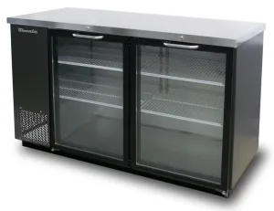 Blue Air - BBB59-2BG-HC. 2 Glass Doors Back Bar Cooler. Black Finish Exterior. 59 W x 27 D. R-290 Refrigerant