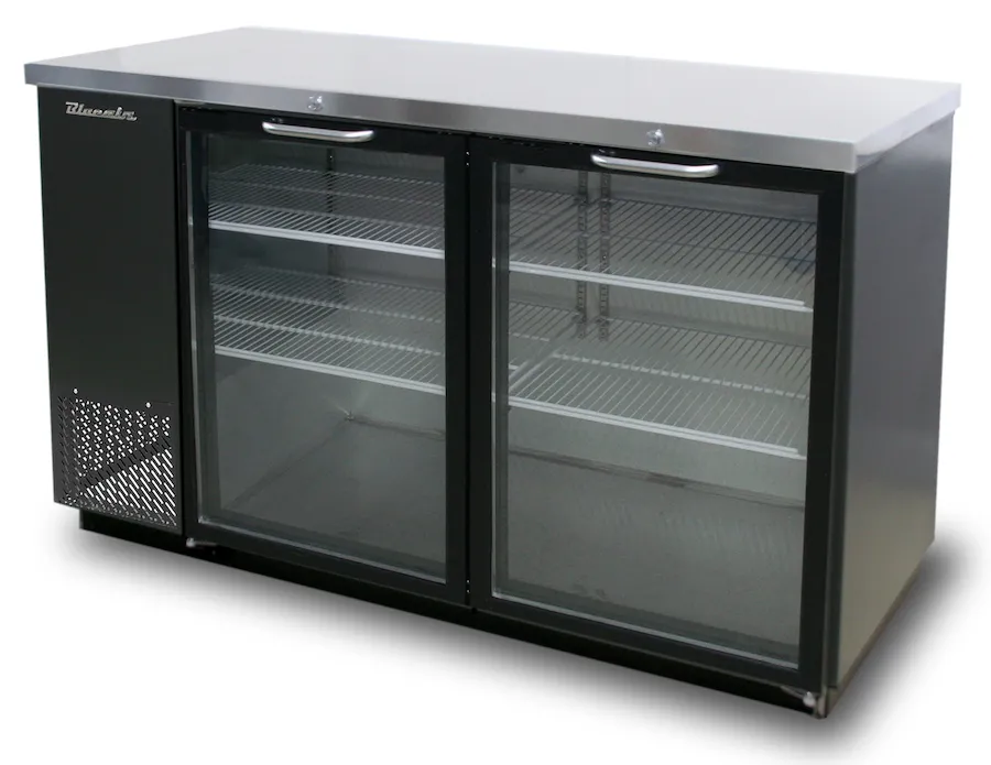 Blue Air - BBB59-2BG-HC. 2 Glass Doors Back Bar Cooler. Black Finish Exterior. 59 W x 27 D. R-290 Refrigerant