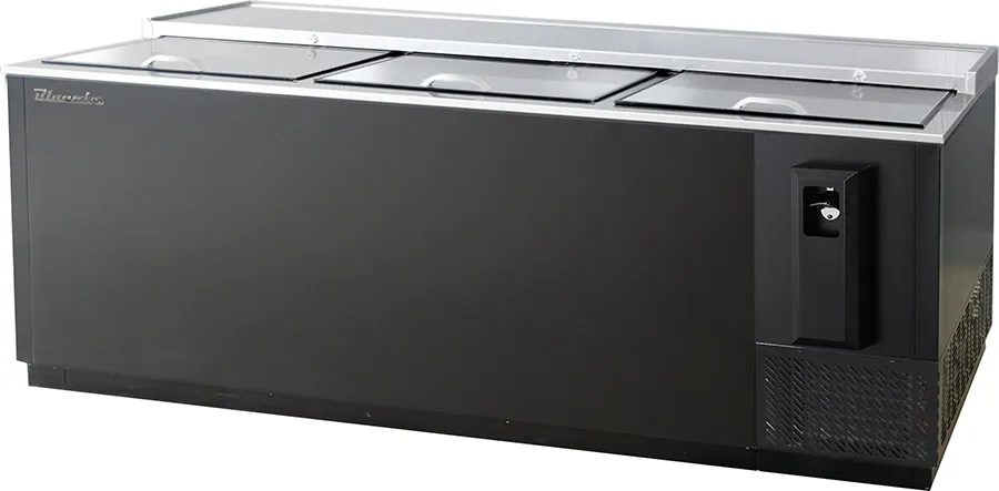Blue Air - BBC-80B-HC. Bottle Cooler 3 slide tops. Black Finish Exterior. 80-1/2 W x 28-1/2 D. R-290 Refrigerant
