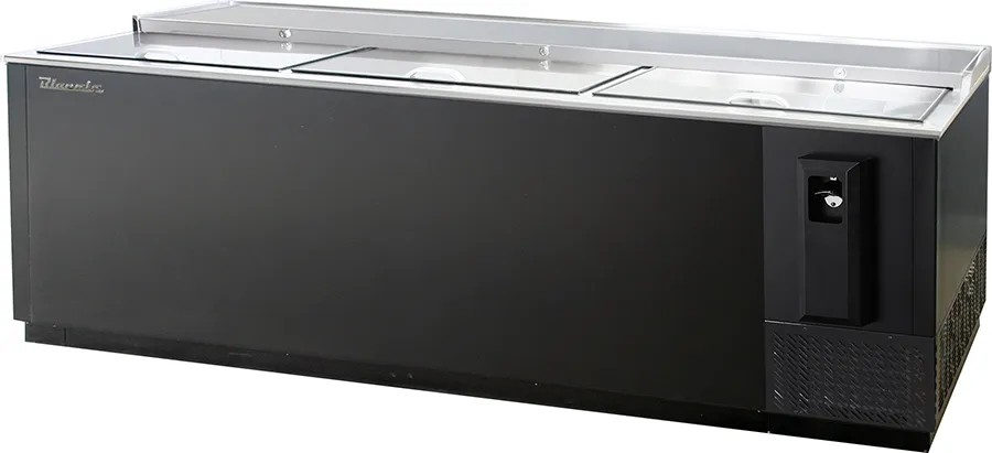 Blue Air - BBC-95B-HC. Bottle Cooler 3 slide tops. Black Finish Exterior. 95 W x 28-1/2 D. R-290 Refrigerant