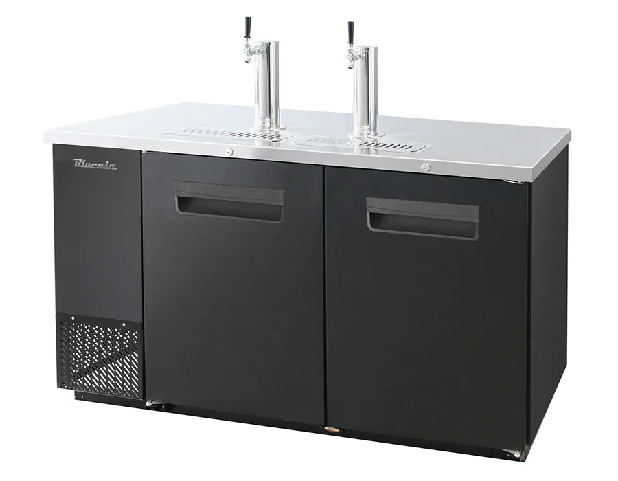 Blue Air - BDD59-2B-HC. 2 Doors Keg cooler. Black Finish Exterior. (2) 1/2 Barrels Capacity. 59 W x 27 D. R-290 Refrigerant