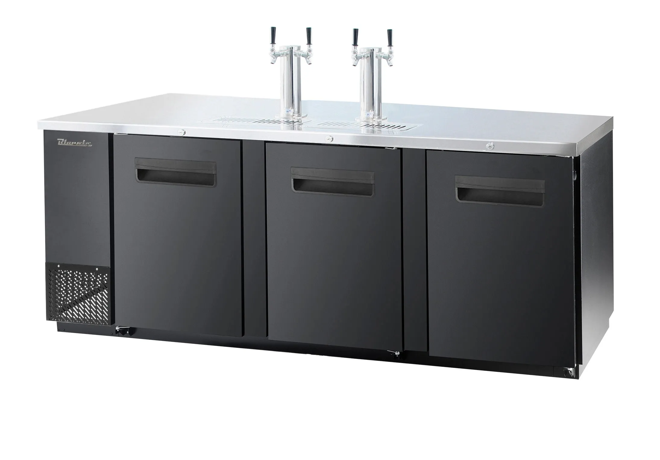 Blue Air - BDD90-4B-HC. 3 Doors Keg cooler. Black Finish Exterior. (4) 1/2 Barrels Capacity. 90 W x 27 D. R-290 Refrigerant