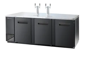 Blue Air - BDD90-4B-HC. 3 Doors Keg cooler. Black Finish Exterior. (4) 1/2 Barrels Capacity. 90 W x 27 D. R-290 Refrigerant