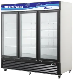 Blue Air - BKGF72-HC. 72 CuFt. 3 Glass Doors Freezer (Swing). R-404 Refrigerant