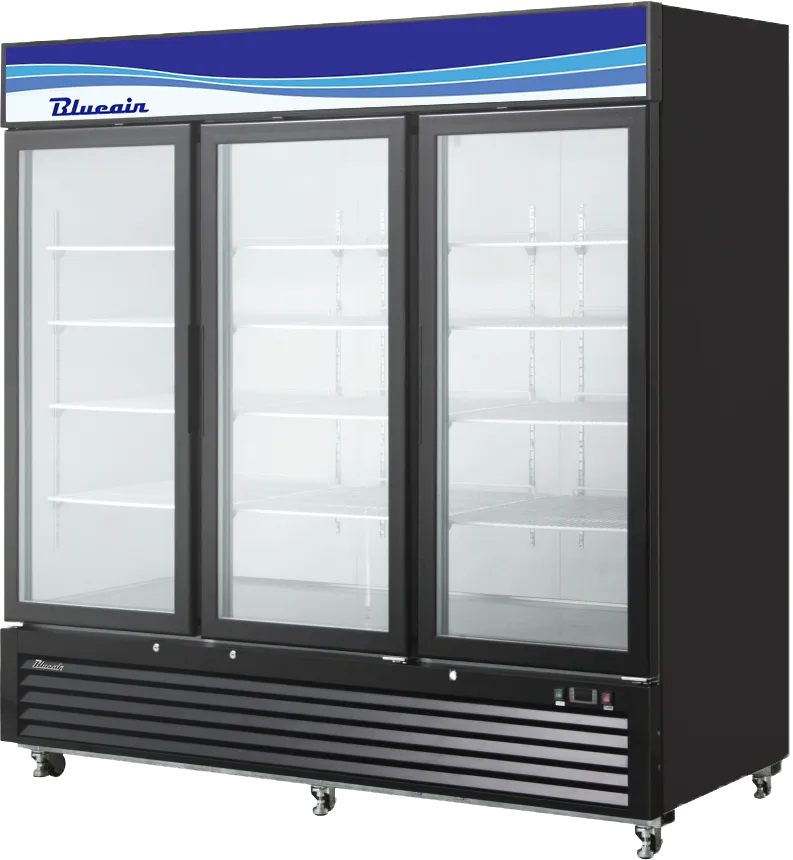 Blue Air - BKGM72B-HC. 72 CuFt. 3 Glass Doors Refrigerator (Swing). R-290 Refrigerant