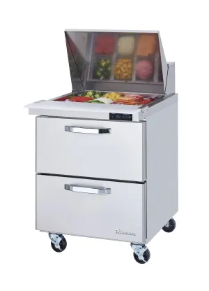 Blue Air - BLMT28-D2-HC. 2 Drawers All Stainless Prep. Table with (9) 1/6 & (3) 1/9 Pans - 28 wide. 7 cu/ft.. R-290 Refrigerant