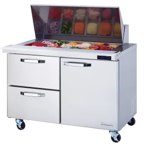 Blue Air - BLMT48-D2L-HC. 2 Drawers 1 Door (R) All Stainless Prep. Table with (18) 1/6 Pans - 48 wide. 13 cu/ft.. R-290 Refrigerant