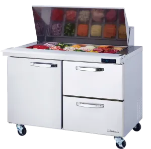 Blue Air - BLMT60-D2R-HC. 2 Drawers 1 Door (R) 60 All Stainless Prep. Table with (24) 1/6 Pans - 60 wide. 16.5 cu/ft.. R-290 Refrigerant