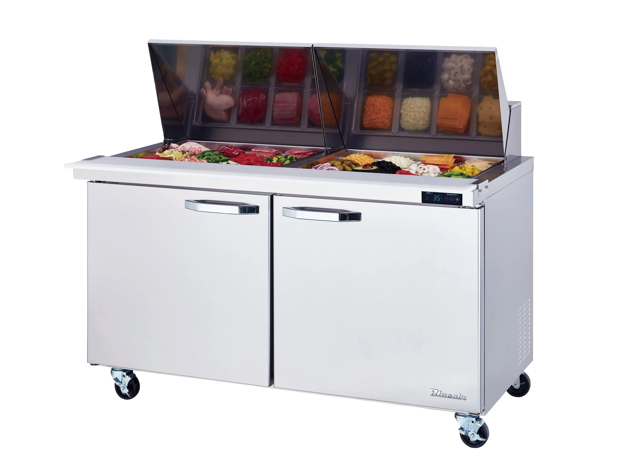 Blue Air - BLMT60-HC. 2 Doors 60 All Stainless Prep. Table with (24) 1/6 Pans - 60 wide. 16.5 cu/ft.. R-290 Refrigerant