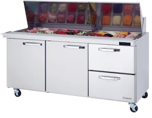 Blue Air - BLMT72-D2R-HC. 2 Drawers 2 Doors (L. M) All Stainless Prep. Table with (30) 1/6 Pans - 72 wide. 20 cu/ft.. R-290 Refrigerant