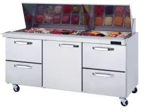 Blue Air - BLMT72-D4RL-HC. 4 Drawers 1 Door (M) All Stainless Prep. Table with (30) 1/6 Pans - 72 wide. 20 cu/ft.. R-290 Refrigerant