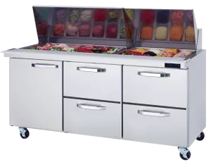 Blue Air - BLMT72-D4RM-HC. 4 Drawers 1 Door (L) All Stainless Prep. Table with (30) 1/6 Pans - 72 wide. 20 cu/ft.. R-290 Refrigerant