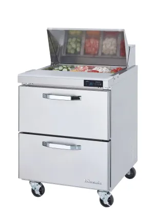 Blue Air - BLPT28-D2-HC. 2 Drawers All Stainless Prep. Table with (6) 1/6 & (2) 1/9 Pans - 28 wide. 7 cu/ft.. R-290 Refrigerant