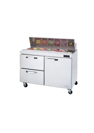 Blue Air - BLPT48-D2L-HC. 2 Drawers 1 Door (R) All Stainless Prep. Table with (12) 1/6 Pans - 48 wide. 13 cu/ft.. R-290 Refrigerant