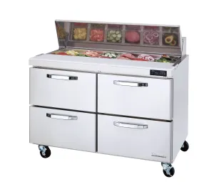 Blue Air - BLPT48-D4-HC. 4 Drawers All Stainless Prep. Table with (12) 1/6 Pans - 48 wide. 13 cu/ft.. R-290 Refrigerant