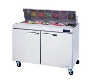 Blue Air - BLPT48-HC. 2 Doors All Stainless Prep. Table with (12) 1/6 Pans - 48 wide. 13 cu/ft.. R-290 Refrigerant