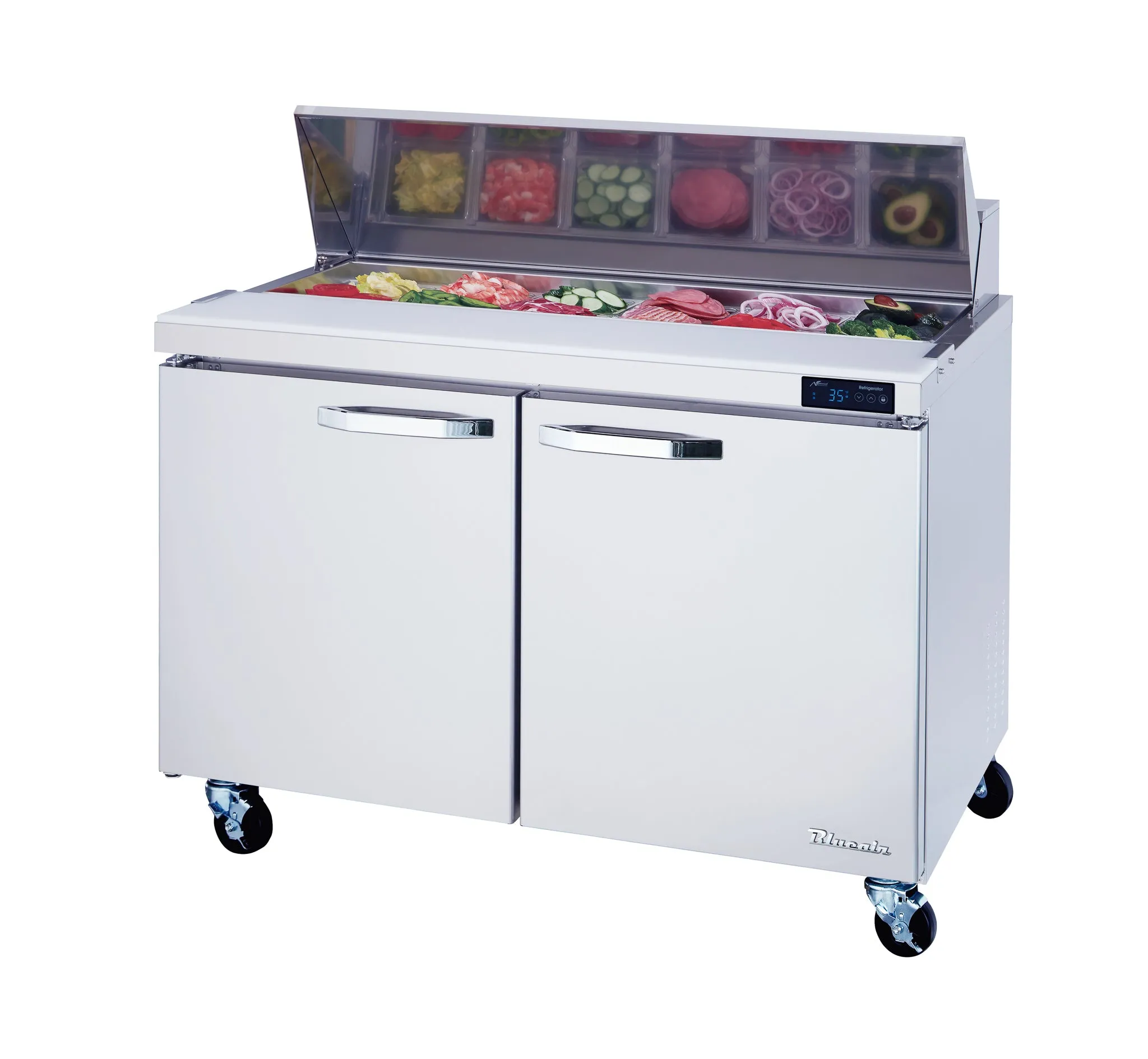 Blue Air - BLPT48-HC. 2 Doors All Stainless Prep. Table with (12) 1/6 Pans - 48 wide. 13 cu/ft.. R-290 Refrigerant