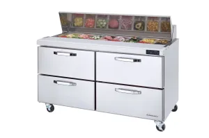 Blue Air - BLPT60-D4-HC. 4 Drawers All Stainless Prep. Table with (16) 1/6  Pans - 60 wide. 16.5 cu/ft.. R-290 Refrigerant