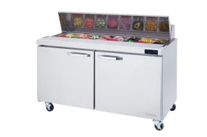 Blue Air - BLPT60-HC. 2 Doors All Stainless Prep. Table with (16) 1/6  Pans - 60 wide. 16.5 cu/ft.. R-290 Refrigerant