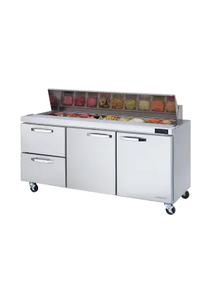 Blue Air - BLPT72-D2L-HC. 2 Drawers 2 Doors (M. R) All Stainless Prep. Table with (18) 1/6 Pans - 72 wide. 20 cu/ft.. R-290 Refrigerant