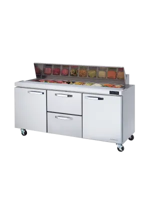 Blue Air - BLPT72-D2M-HC. 2 Drawers 2 Doors (L. R) All Stainless Prep. Table with (18) 1/6 Pans - 72 wide. 20 cu/ft.. R-290 Refrigerant