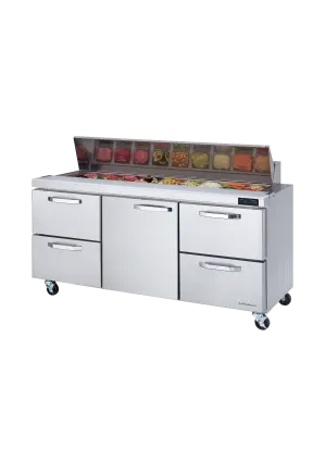 Blue Air - BLPT72-D4RL-HC. 4 Drawers 1 Door (M) All Stainless Prep. Table with (18) 1/6 Pans - 72 wide. 20 cu/ft.. R-290 Refrigerant