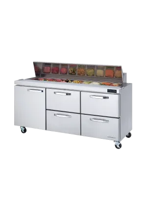 Blue Air - BLPT72-D4RM-HC. 4 Drawers 1 Door (L) All Stainless Prep. Table with (18) 1/6 Pans - 72 wide. 20 cu/ft.. R-290 Refrigerant