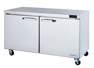 Blue Air - BLUF60-HC. 2 Doors All Stainless Undercounter Freezer - 60 wide. 16.5 cu/ft.. R-290 Refrigerant