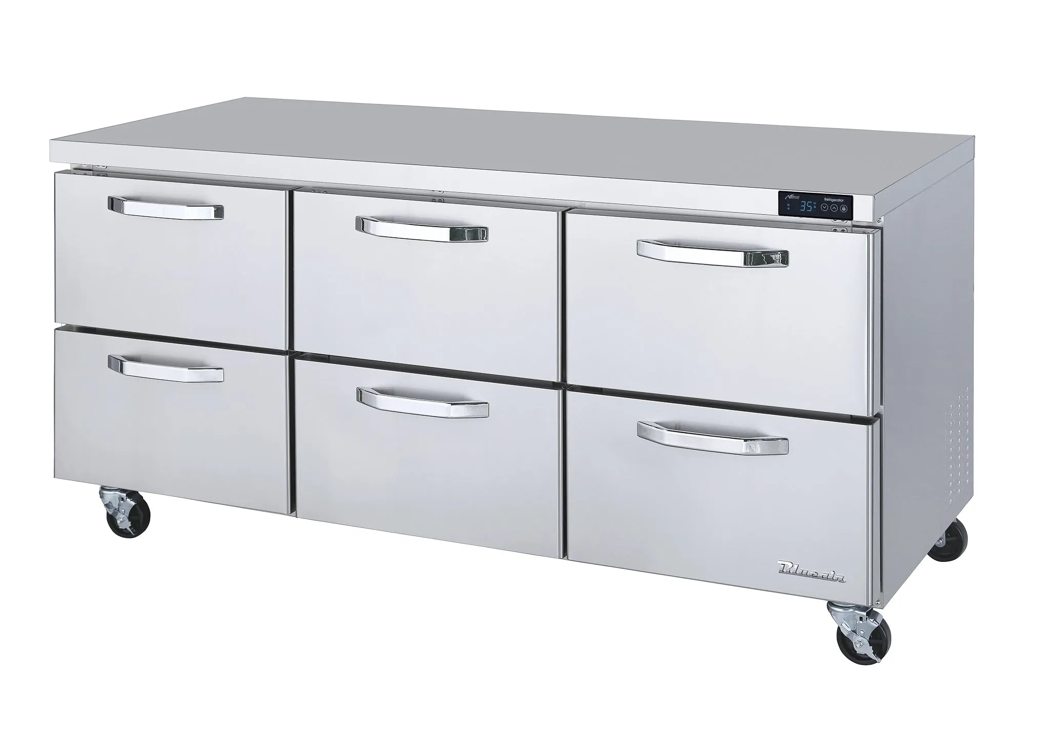 Blue Air - BLUR72-D6-HC. 6 Drawers All Stainless Undercounter Refrigerator - 72 wide. 20 cu/ft. R-290 Refrigerant
