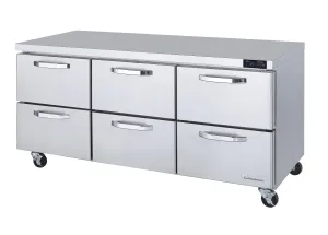 Blue Air - BLUR72-D6-HC. 6 Drawers All Stainless Undercounter Refrigerator - 72 wide. 20 cu/ft. R-290 Refrigerant