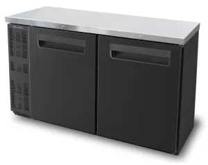 Blue Air - BNB-60BT-HC. 2 Doors Narrow Back Bar Cooler.  Black Finish Exterior. 60-1/4 W x 24 D. R-290 Refrigerant