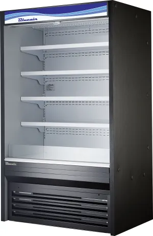 Blue Air - BOD-72S. 72 W x 32-1/2 D.  Vertical Open Display Case. Solid Side Panel