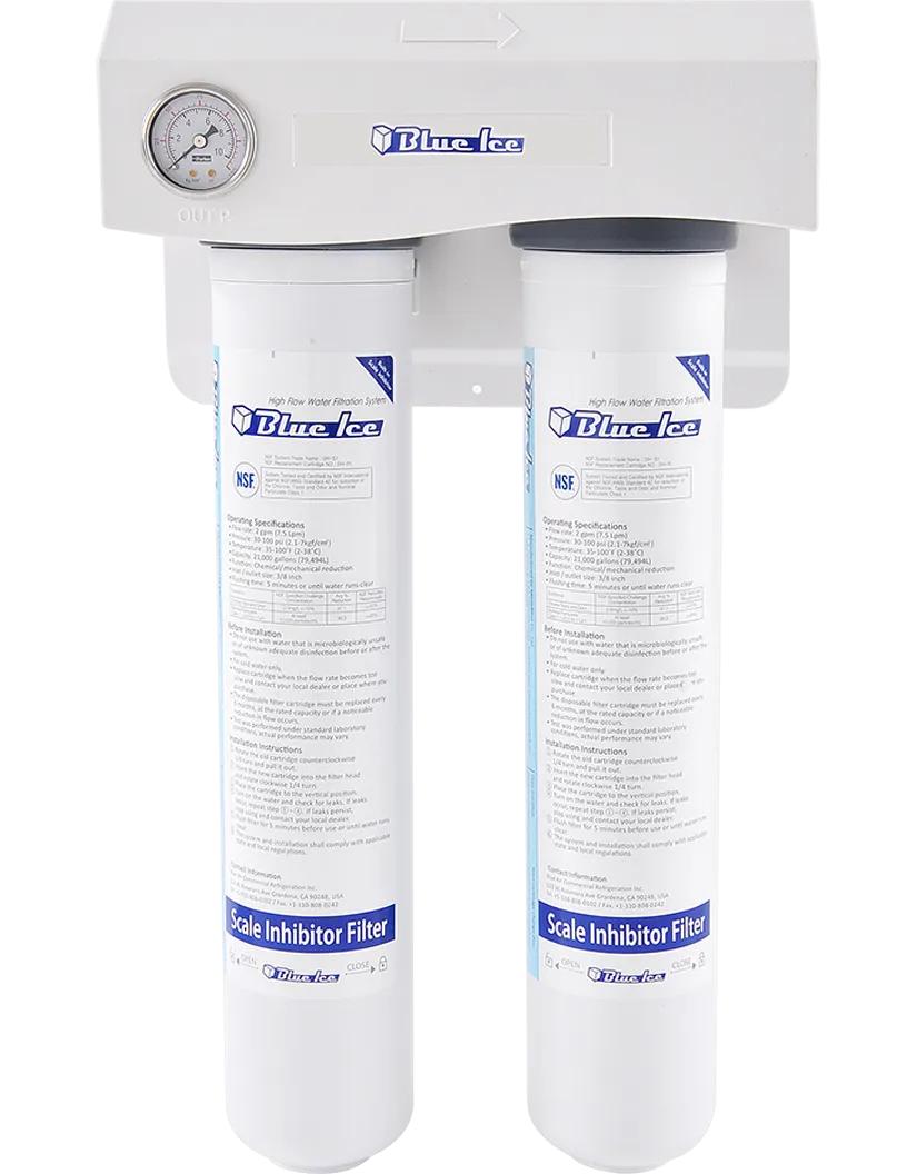 Blue Air - DH-S2. Dual filtration system - Water Pressure Gauge Included. (2) 2 GPM. 500-900 lbs.
